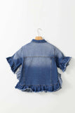 Ruffled Raw Hem Half Sleeve Denim Top - Trendsi - Flyclothing LLC