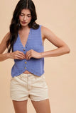 Annie Wear Crochet Trim Button Down Sweater Vest - Trendsi