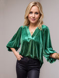 V-Neck Three-Quarter Sleeve Blouse - Trendsi