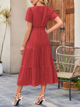Tiered Notched Short Sleeve Dress - Trendsi - Flyclothing LLC