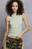 POL Round Neck Cropped Tank with Lace Trim - Trendsi - Flyclothing LLC