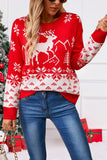 Angel Wings Deer Pattern Round Neck Long Sleeve Sweater - Trendsi
