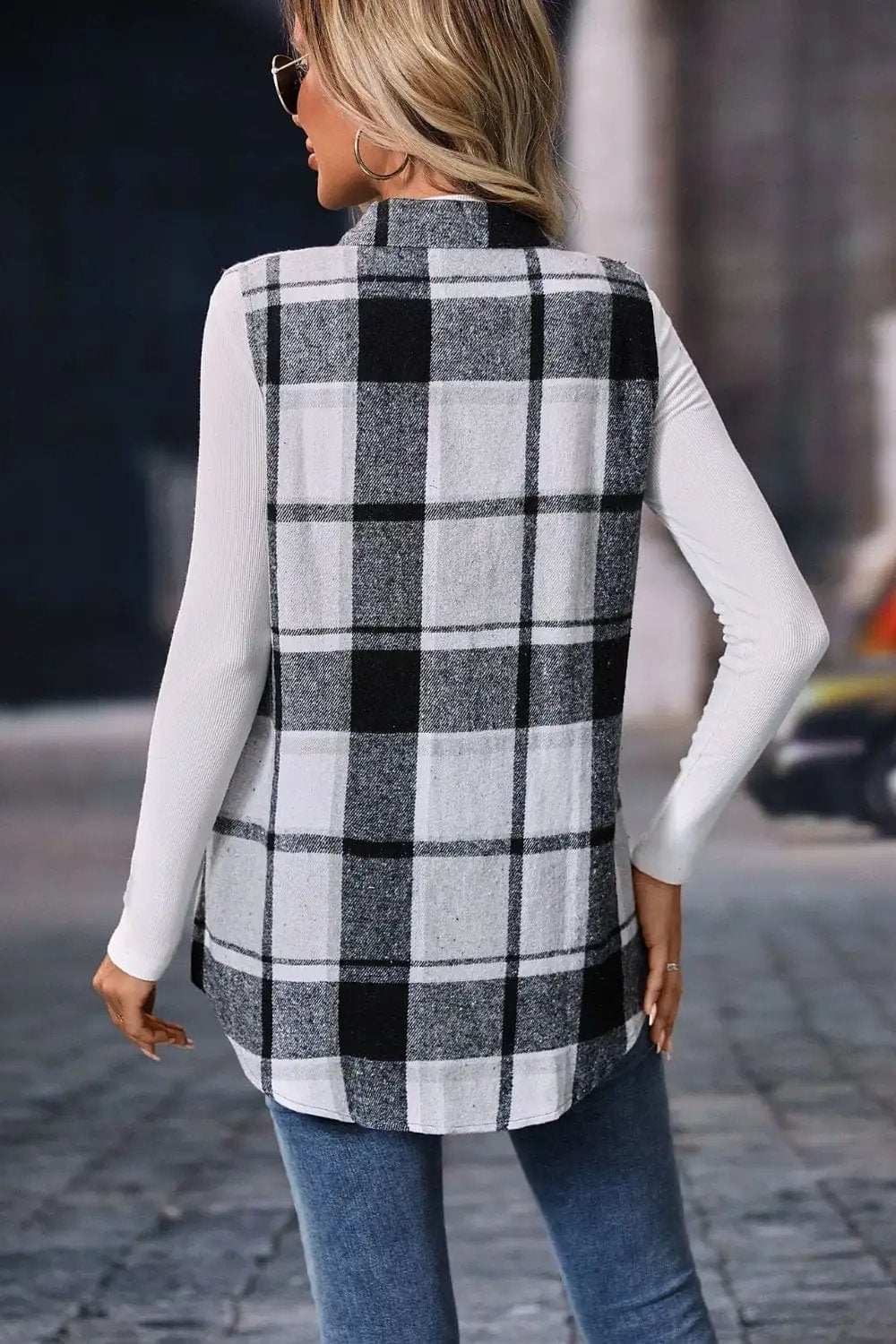 Plaid Button Up Vest Coat - Trendsi - Flyclothing LLC