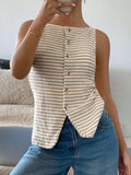 Button Down Striped Tank - Trendsi - Flyclothing LLC