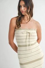 MABLE Contrast Striped Crochet Knit Midi Dress - Trendsi - Flyclothing LLC