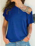 Asymmetrical Neck Short Sleeve T-Shirt - Trendsi - Flyclothing LLC