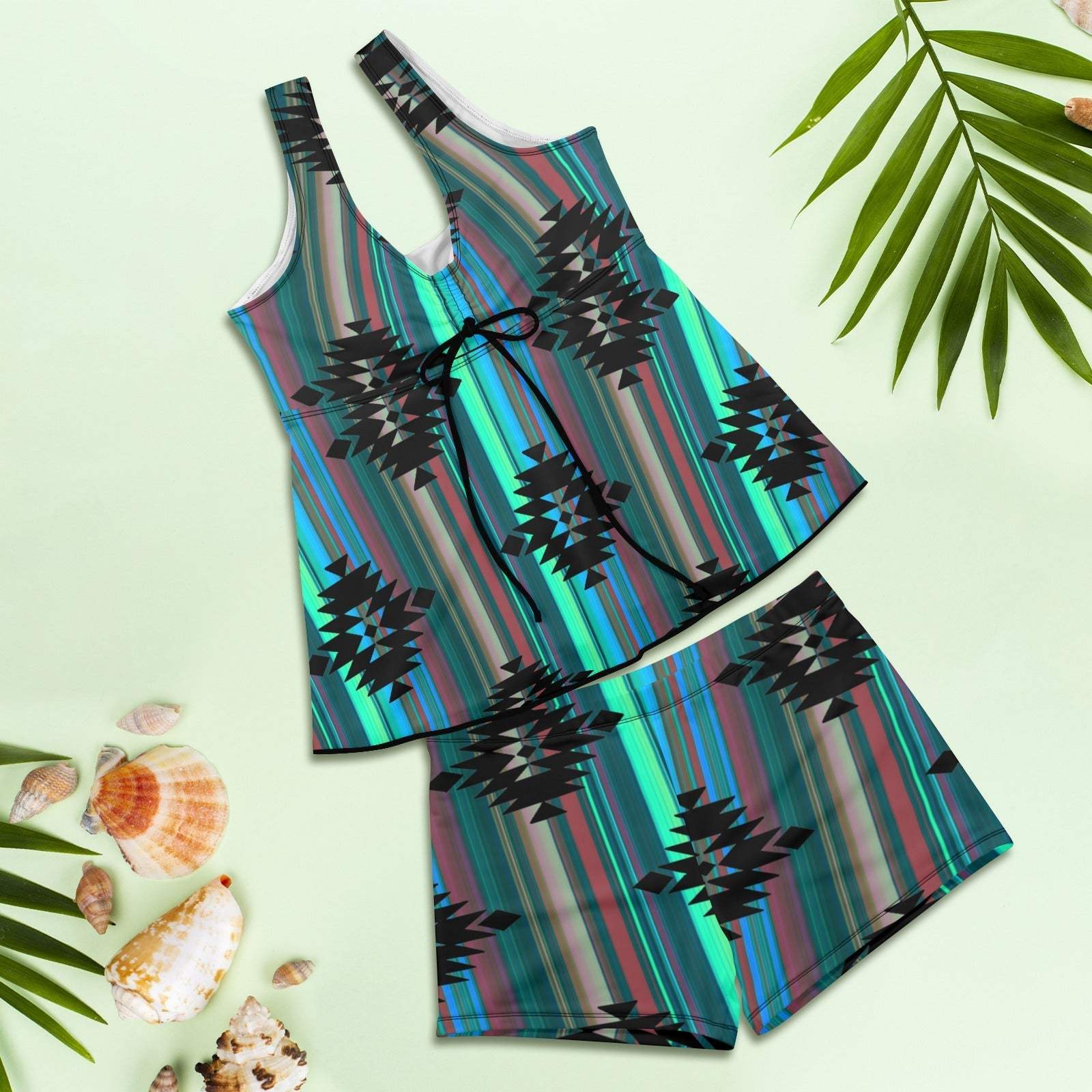 Baha Ranch Teal Aztec Tankini Boy Shorts Swim Set - Baha Ranch Western Wear - Flyclothing LLC