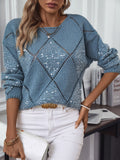 Openwork Round Neck Long Sleeve Knit Top - Trendsi