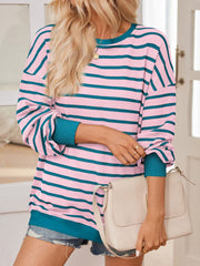 Lovelet Striped Contrast Long Sleeve Sweatshirt - Trendsi