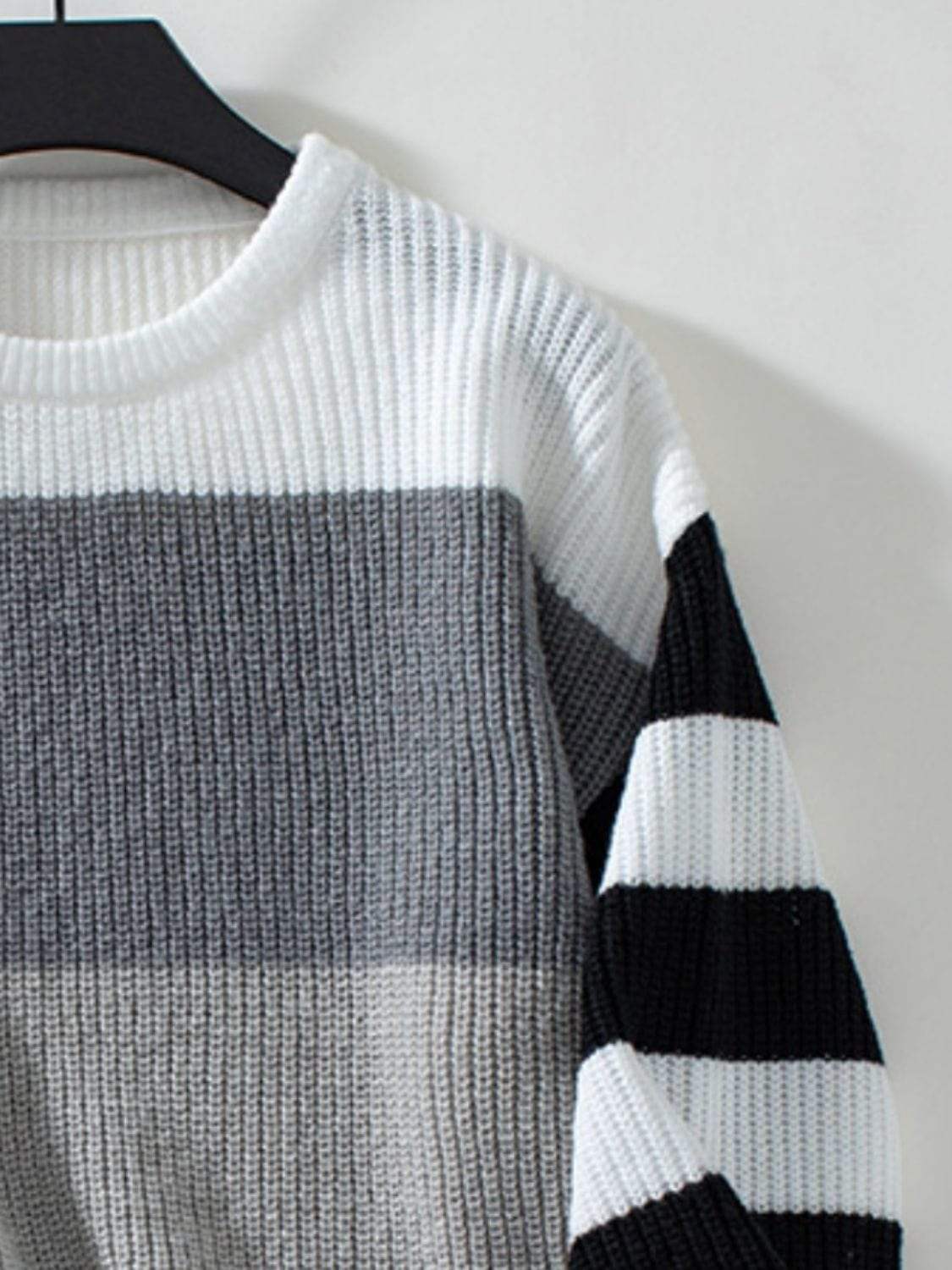 Color Block Round Neck Long Sleeve Sweater - Trendsi - Flyclothing LLC