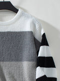 Color Block Round Neck Long Sleeve Sweater - Trendsi