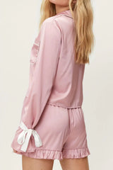 Basic Bae Tied Cuff Collared Neck Top and Frill Shorts Lounge Set - ShopBasicbae - Flyclothing LLC