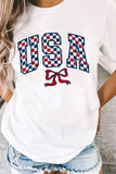Checkered USA Graphic Round Neck Tee - Trendsi