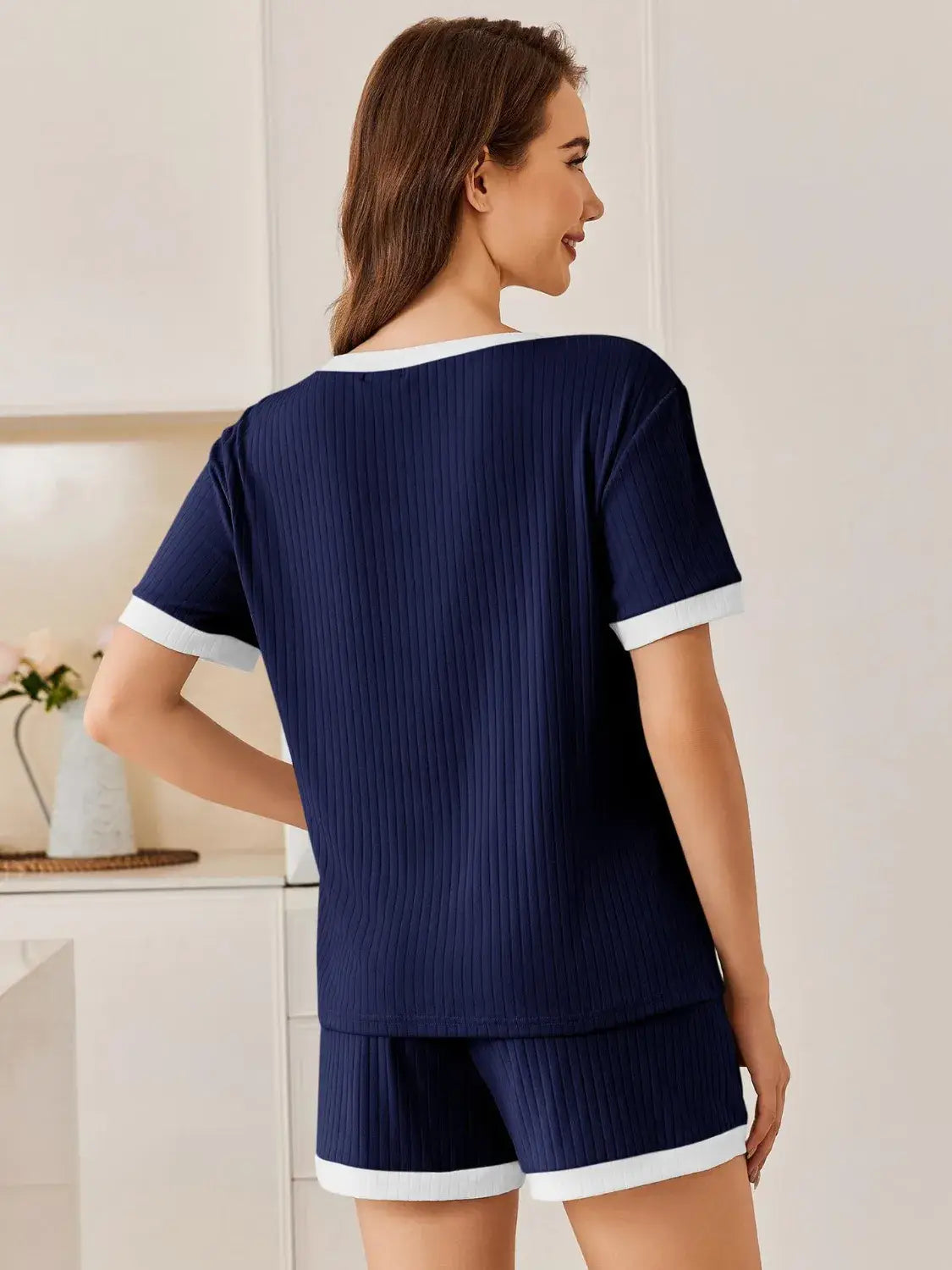 Ribbed Round Neck Top and Shorts Set - Trendsi - Flyclothing LLC