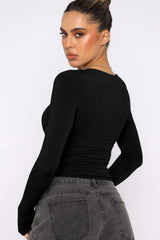 Round Neck Long-Sleeve Top - Trendsi - Flyclothing LLC