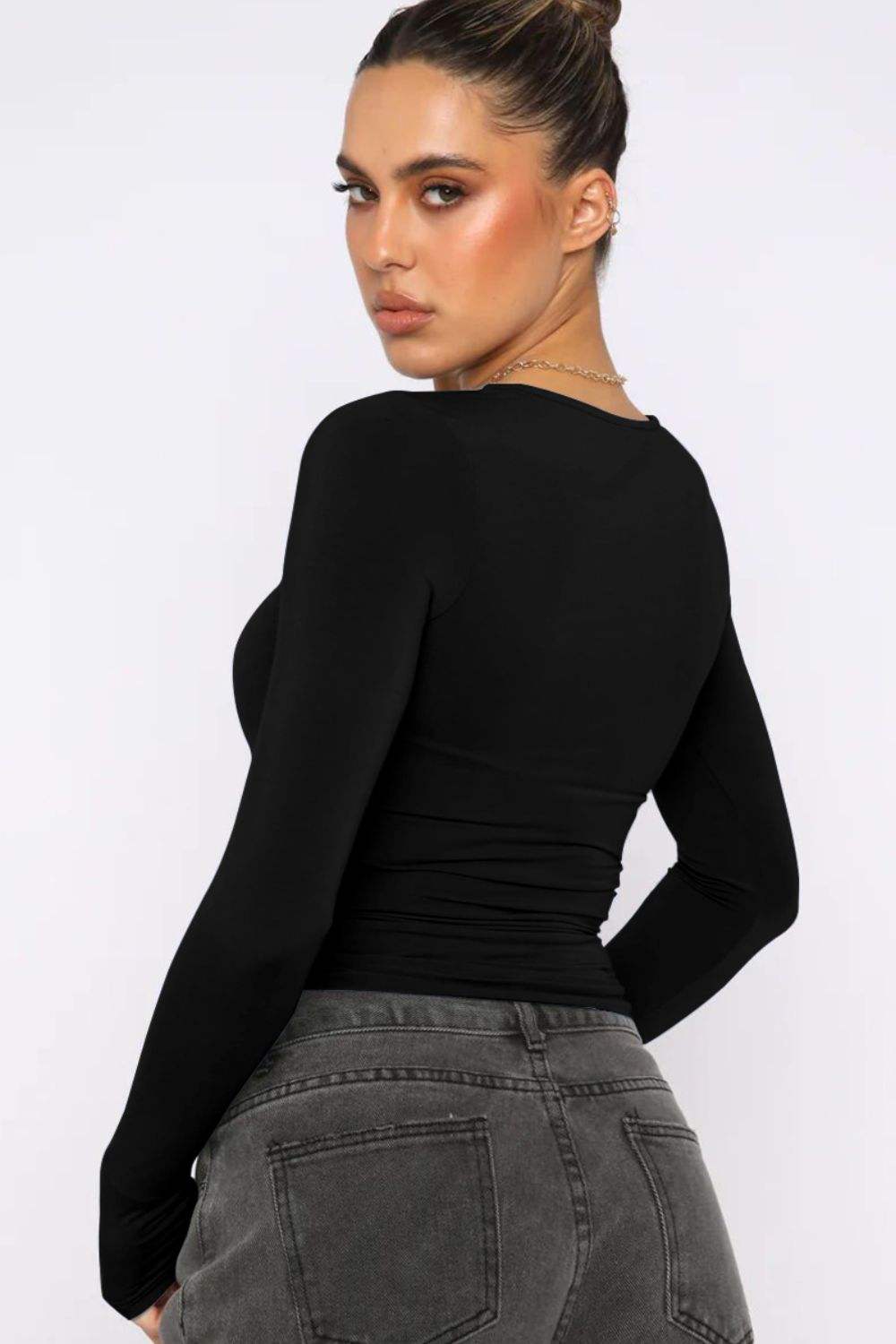 Round Neck Long-Sleeve Top - Trendsi - Flyclothing LLC