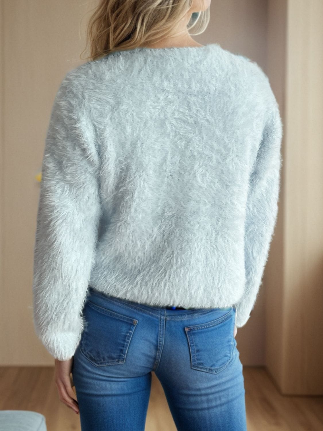 Heart Button Round Neck Cardigan - Trendsi