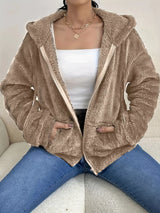 Drawstring Fleece Zip-Up Outerwear - Trendsi - Flyclothing LLC