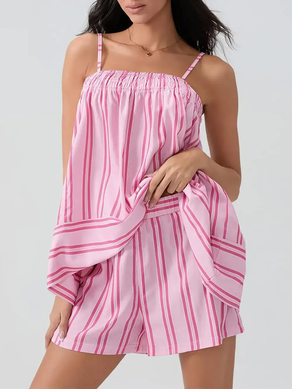 Smocked Square Neck Cami and Shorts Set - Trendsi - Flyclothing LLC