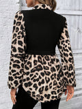 Leopard Collared Neck Balloon Sleeve Blouse - Trendsi