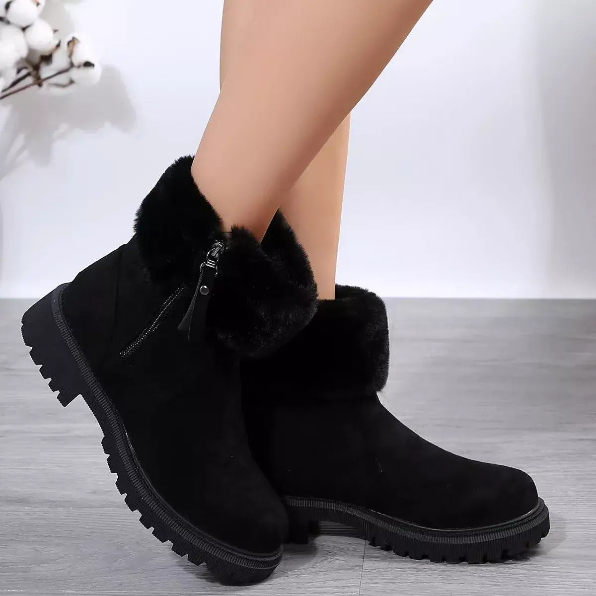 Side Zipper Fuzzy Boots - Trendsi - Flyclothing LLC