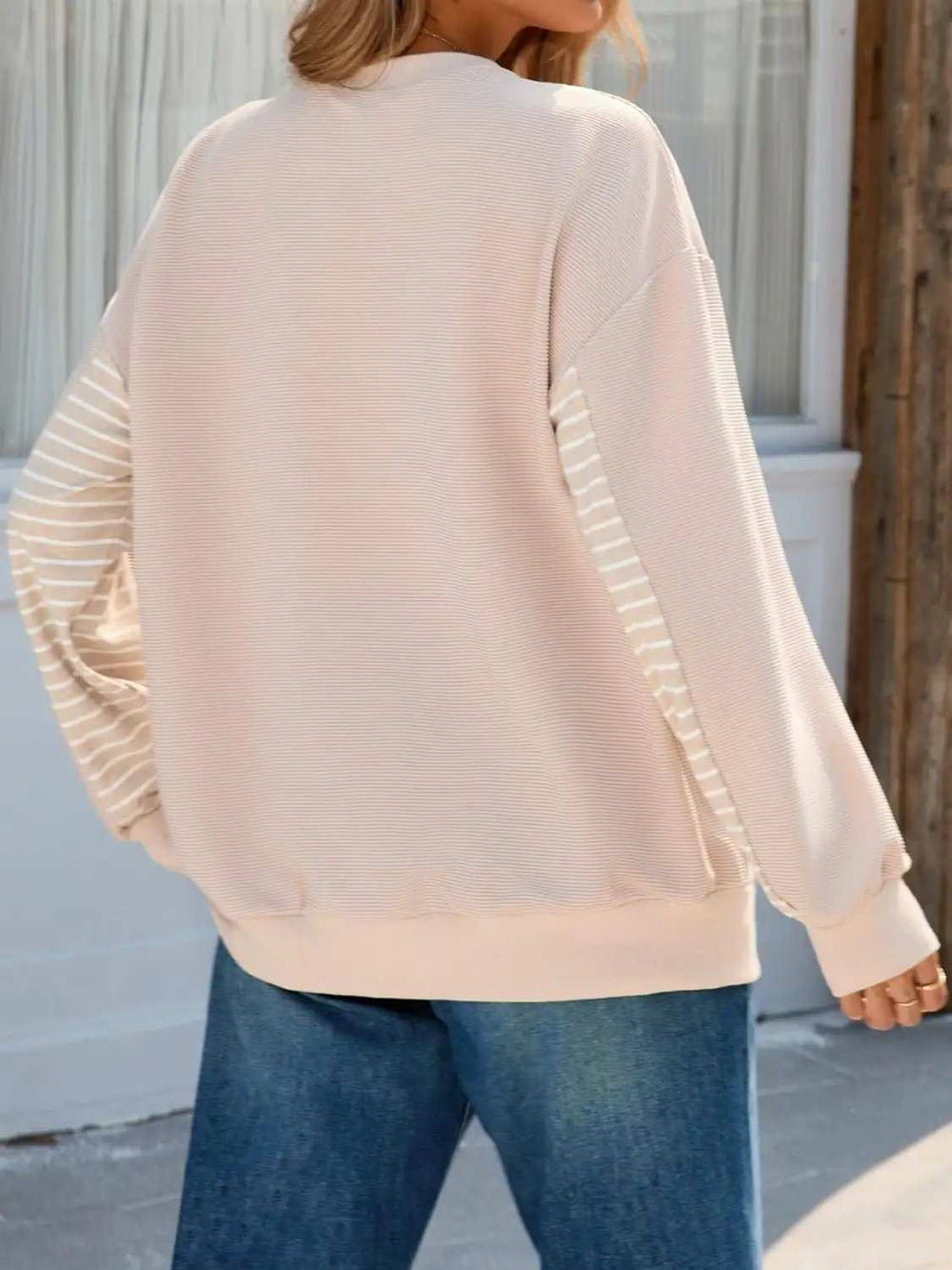 Striped Patchwork Long Sleeve Sweatshirt - Trendsi - Flyclothing LLC