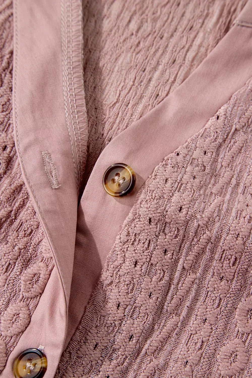 Textured Embroidered Half Buttons Short Sleeve Blouse - Trendsi - Flyclothing LLC