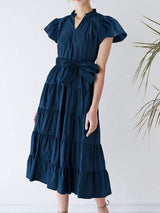 Ruched Tiered Notched Short Sleeve Dress - Trendsi - Flyclothing LLC