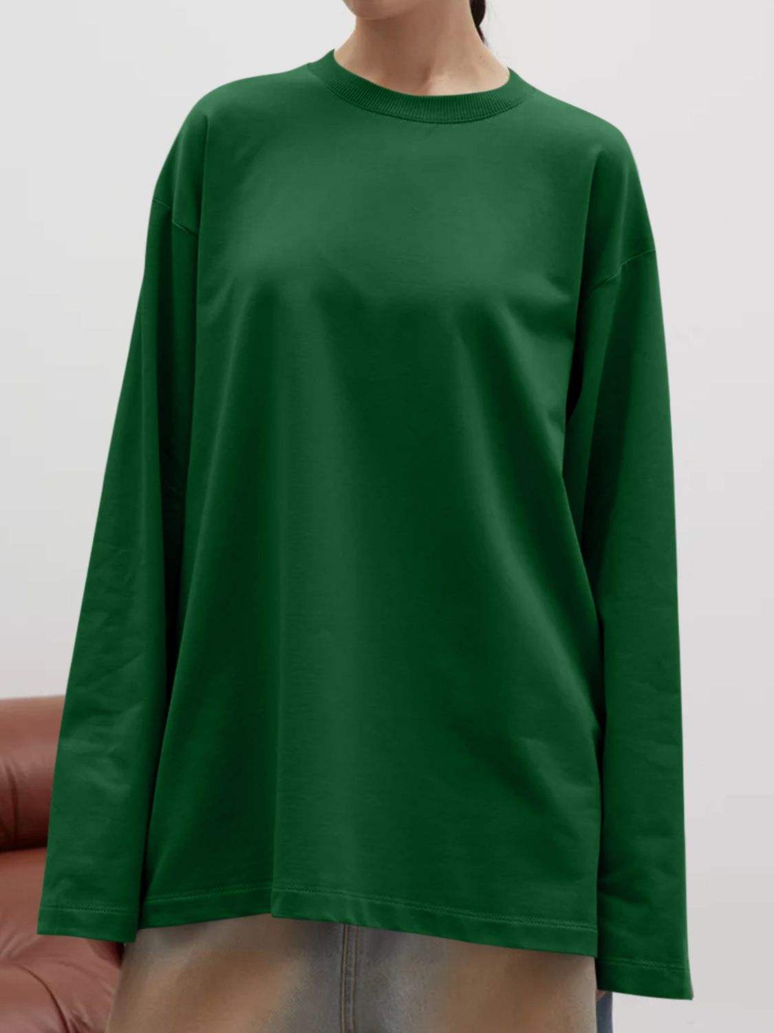 Round Neck Dropped Shoulder Long Sleeve T-Shirt - Trendsi - Flyclothing LLC