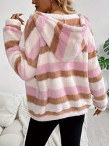 Drawstring Striped Zip Up Hooded Jacket - Trendsi - Flyclothing LLC