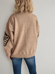 Flower Round Neck Long Sleeve Sweater - Trendsi