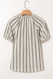 Stripe Frilled Tie Neck Short Sleeve Blouse - Trendsi - Flyclothing LLC