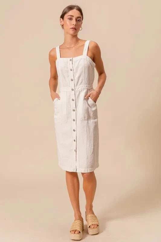SO ME Button Down Pocket Front Pinafore Dress - Trendsi - Flyclothing LLC
