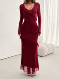 Devine Ruffled Surplice Long Sleeve Maxi Dress - Trendsi - Flyclothing LLC