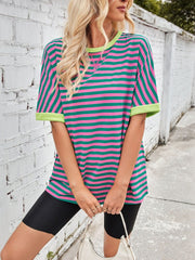 Lovelet Striped Round Neck Half Sleeve T-Shirt - Trendsi