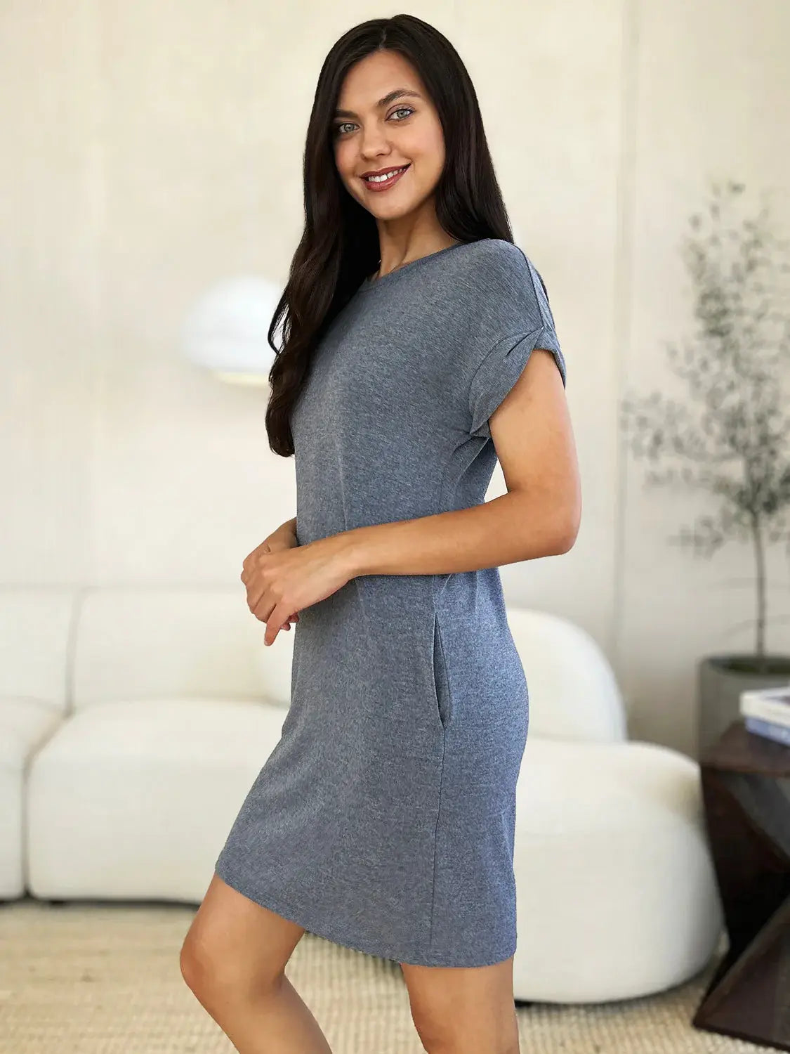 Basic Bae Full Size Round Neck Short Sleeve Dress with Pockets - ShopBasicbae - Flyclothing LLC