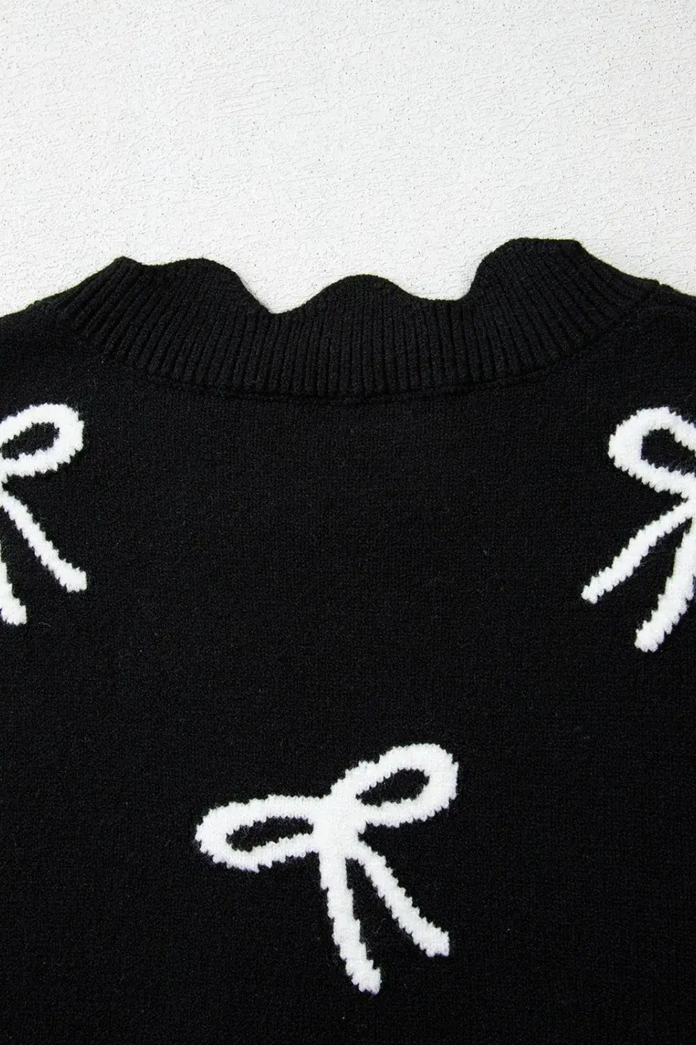 Bow Side Ties Scalloped Hem Cap Sleeve Sweater - Trendsi - Flyclothing LLC