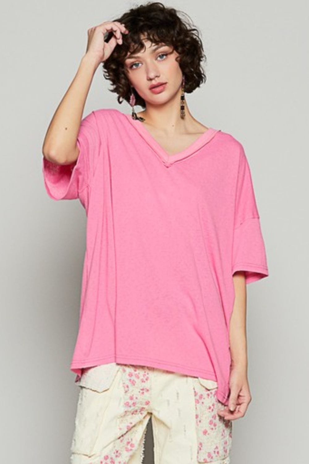POL V-Neck Half Sleeve T-Shirt - Trendsi