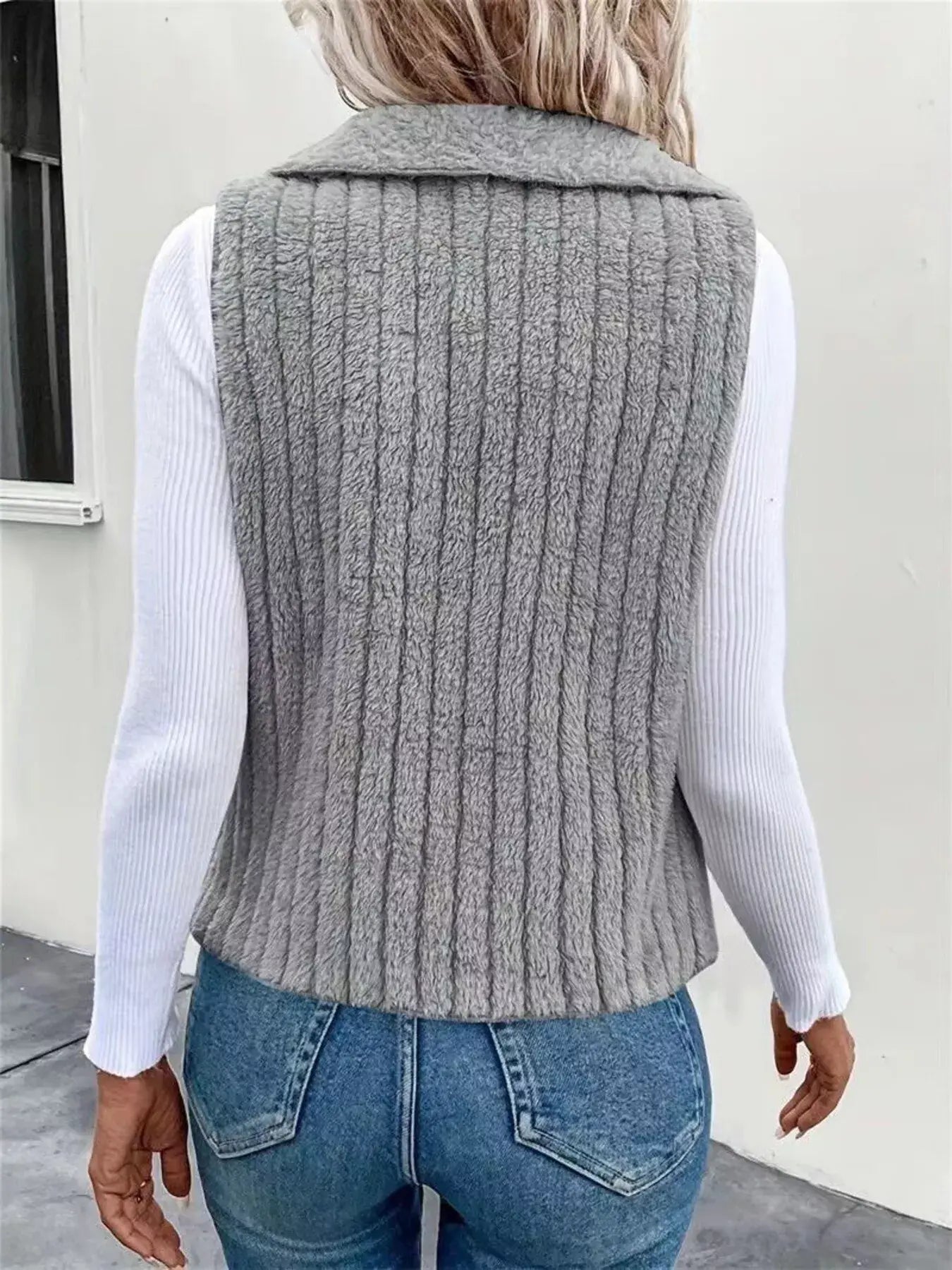Cozy Fleece Open Front Vest Coat - Trendsi - Flyclothing LLC