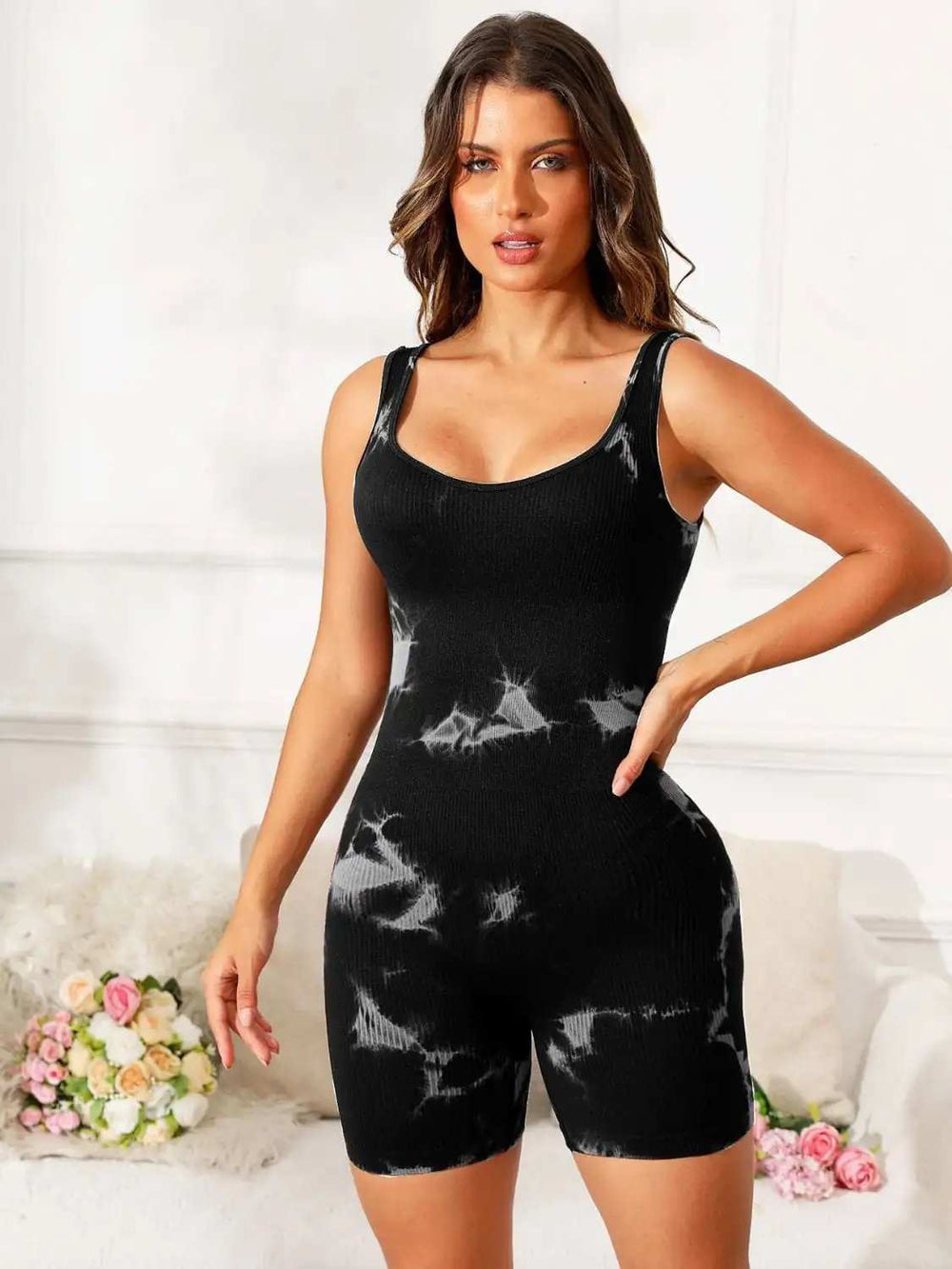 Tie-Dye Wide Strap Active Romper - Trendsi - Flyclothing LLC