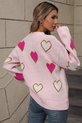 Angel Wings Contrast Heart Round Neck Long Sleeve Sweater - Trendsi - Flyclothing LLC