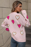 Angel Wings Contrast Heart Round Neck Long Sleeve Sweater - Trendsi