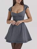 Devine Lace-Up Sweetheart Neck Cap Sleeve Mini Dress - Trendsi