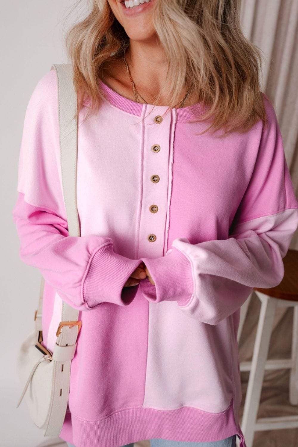 Color Block Half Button Long Sleeve Sweatshirt - Trendsi - Flyclothing LLC