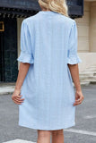 Jacquard Texture Flared Short Sleeve Notched Neck Mini Dress - Trendsi