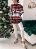 Geometric Round Neck Dropped Shoulder Sweater - Trendsi - Flyclothing LLC
