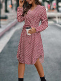 Tied Printed Notched Balloon Sleeve Dress - Trendsi - Flyclothing LLC