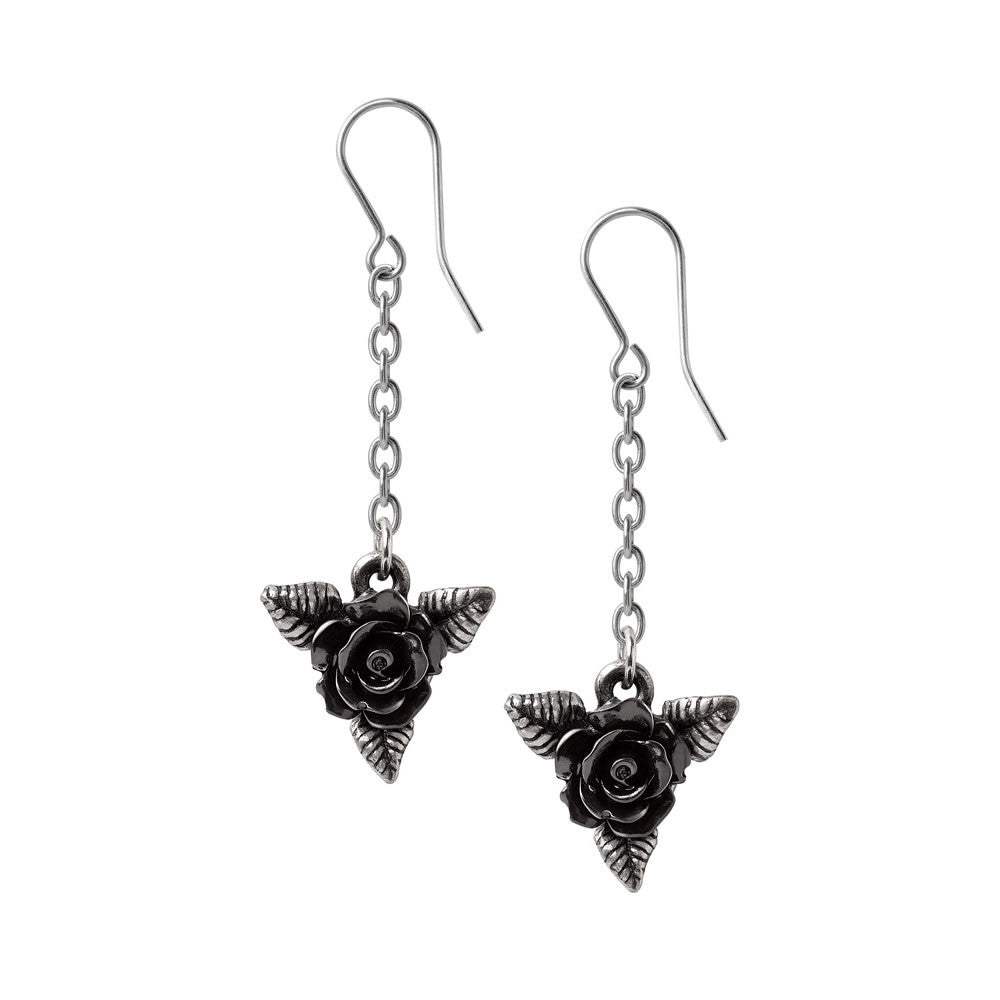 Black Rose Dropper Earrings - Alchemy of England - Flyclothing LLC