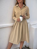 Perfee Fake Two Piece Collared Neck Long Sleeve Midi Dress - Trendsi
