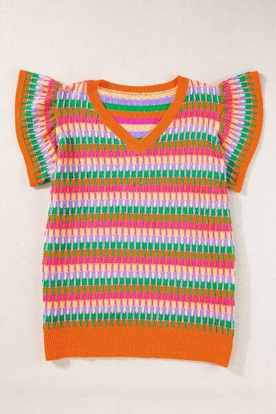 Contrast Striped V-Neck Knit Top - Trendsi - Flyclothing LLC